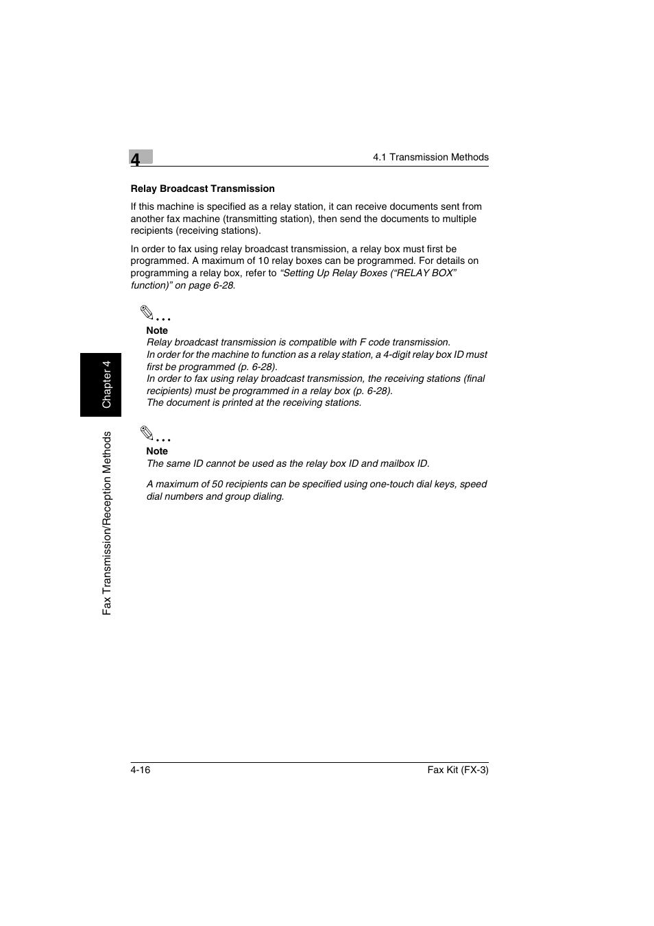 Relay broadcast transmission, Relay broadcast transmission -16 | Konica Minolta Fax Kit (FX-3) User Manual | Page 67 / 160