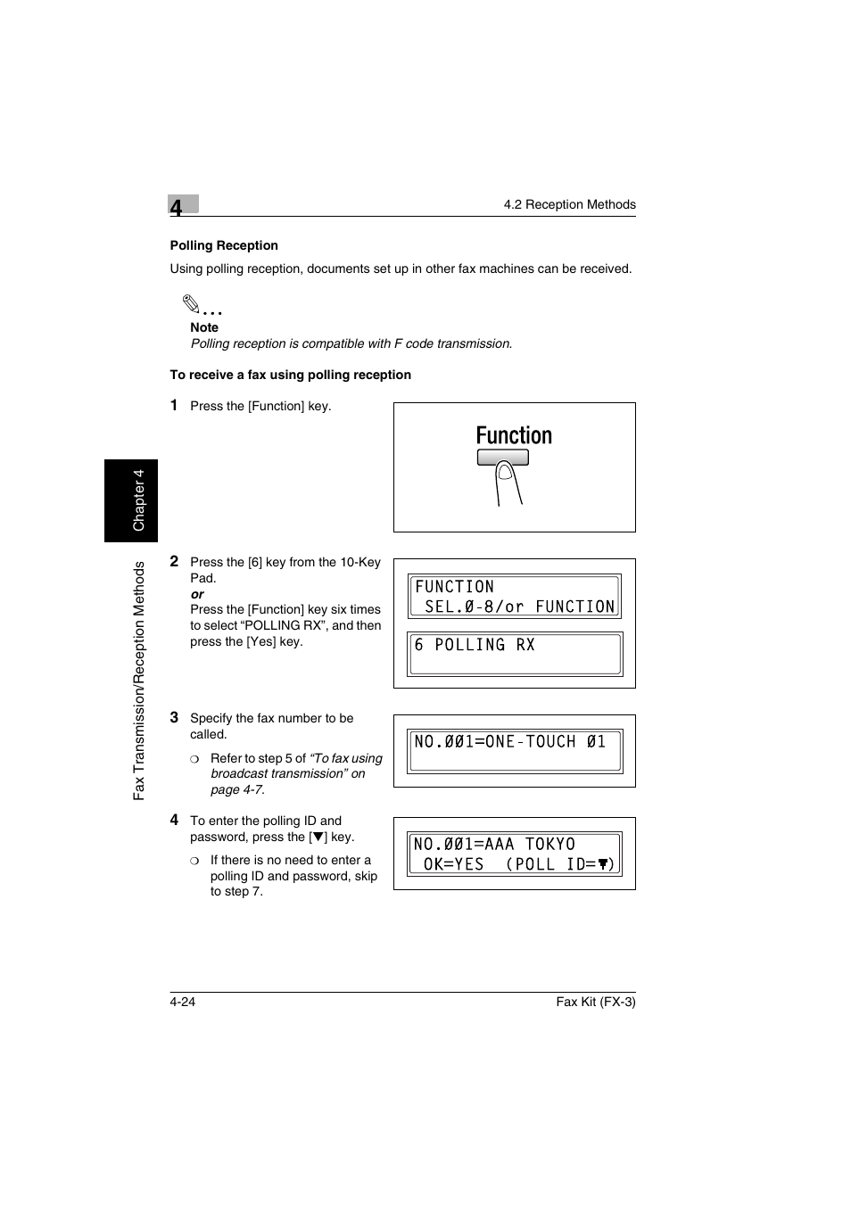 Polling reception, To receive a fax using polling reception | Konica Minolta Fax Kit (FX-3) User Manual | Page 75 / 160