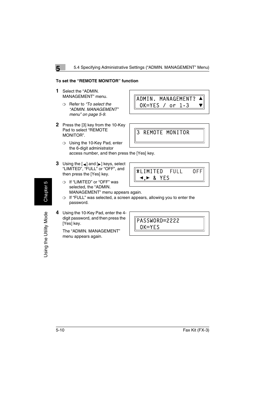 To set the “remote monitor” function, To set the “remote monitor” function -10 | Konica Minolta Fax Kit (FX-3) User Manual | Page 89 / 160