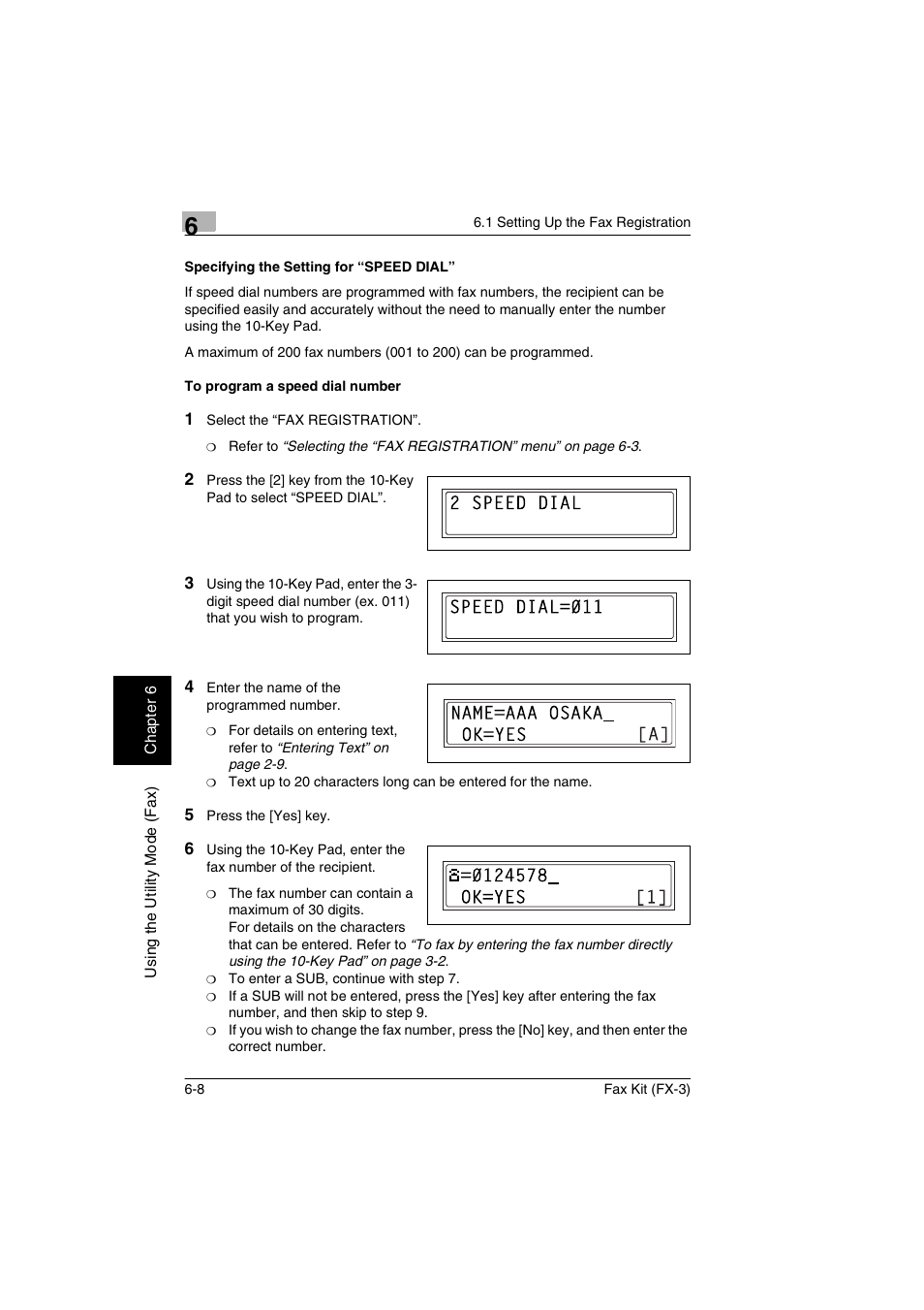 Specifying the setting for “speed dial, To program a speed dial number | Konica Minolta Fax Kit (FX-3) User Manual | Page 97 / 160