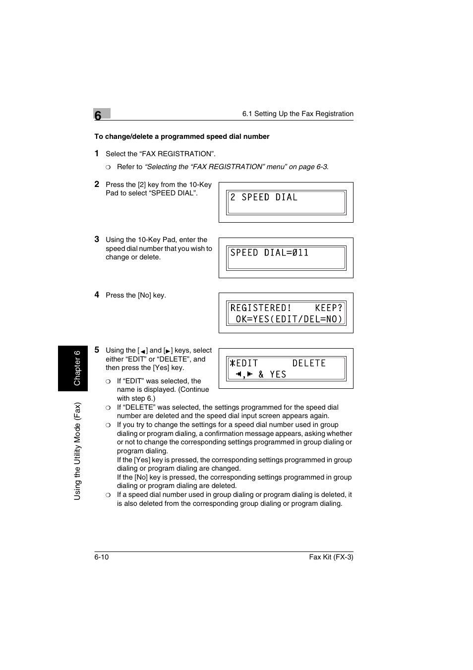 To change/delete a programmed speed dial number | Konica Minolta Fax Kit (FX-3) User Manual | Page 99 / 160