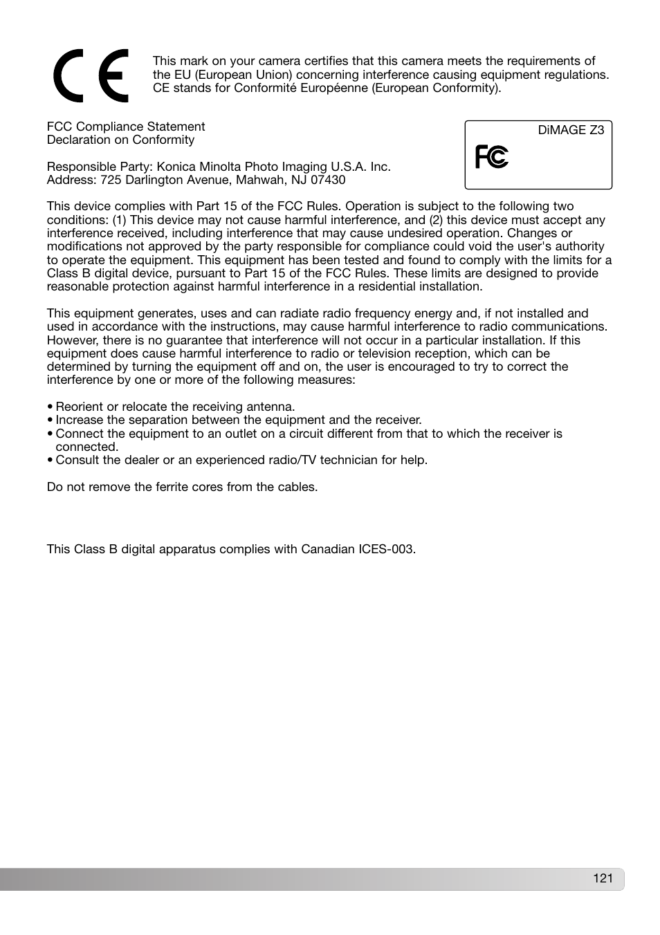 Konica Minolta DiMAGE Z3 User Manual | Page 121 / 124