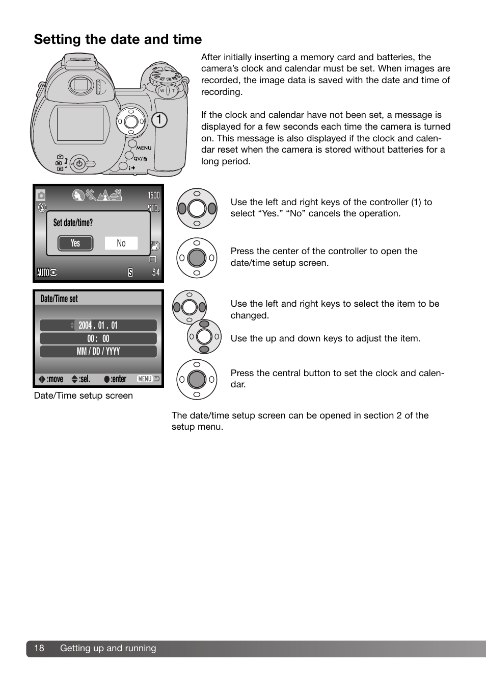 Setting the date and time | Konica Minolta DiMAGE Z3 User Manual | Page 18 / 124