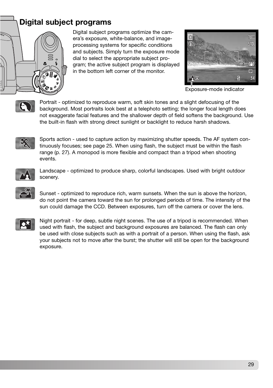 Digital subject programs | Konica Minolta DiMAGE Z3 User Manual | Page 29 / 124