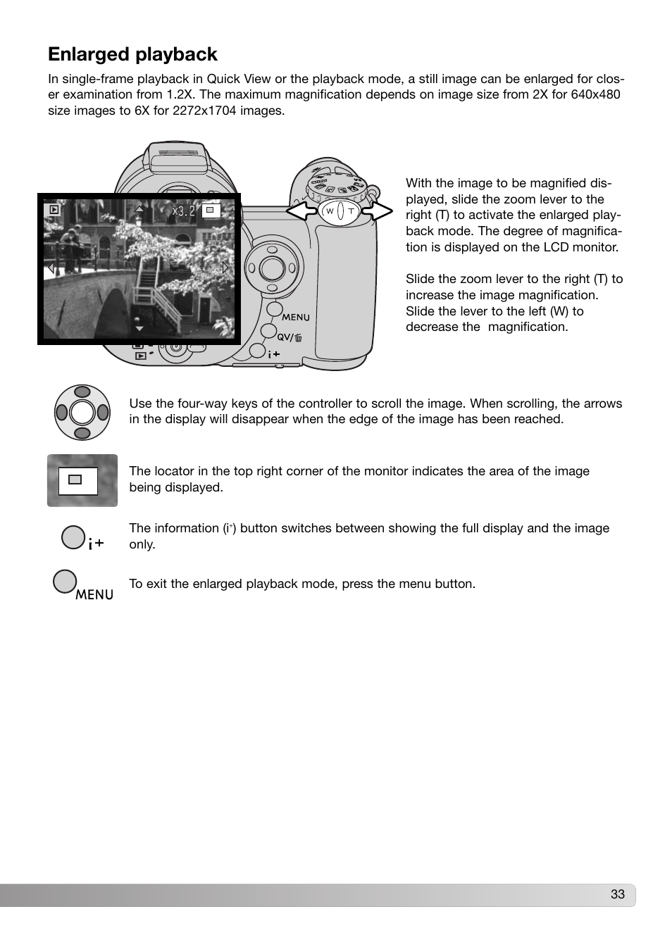 Enlarged playback | Konica Minolta DiMAGE Z3 User Manual | Page 33 / 124