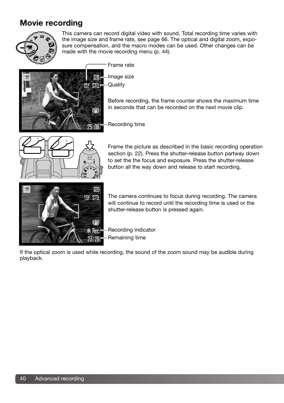 Movie recording | Konica Minolta DiMAGE Z3 User Manual | Page 40 / 124