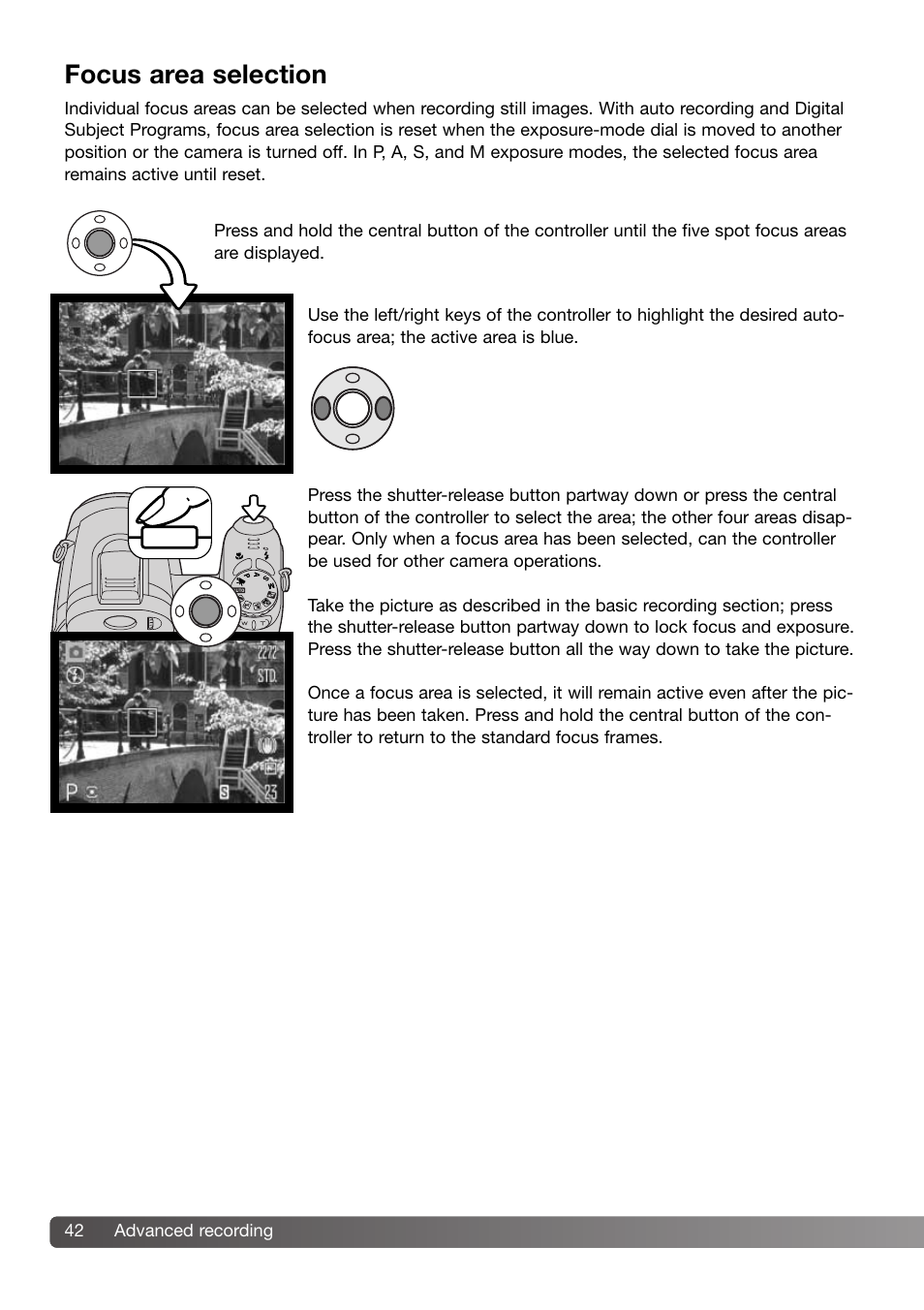 Focus area selection | Konica Minolta DiMAGE Z3 User Manual | Page 42 / 124