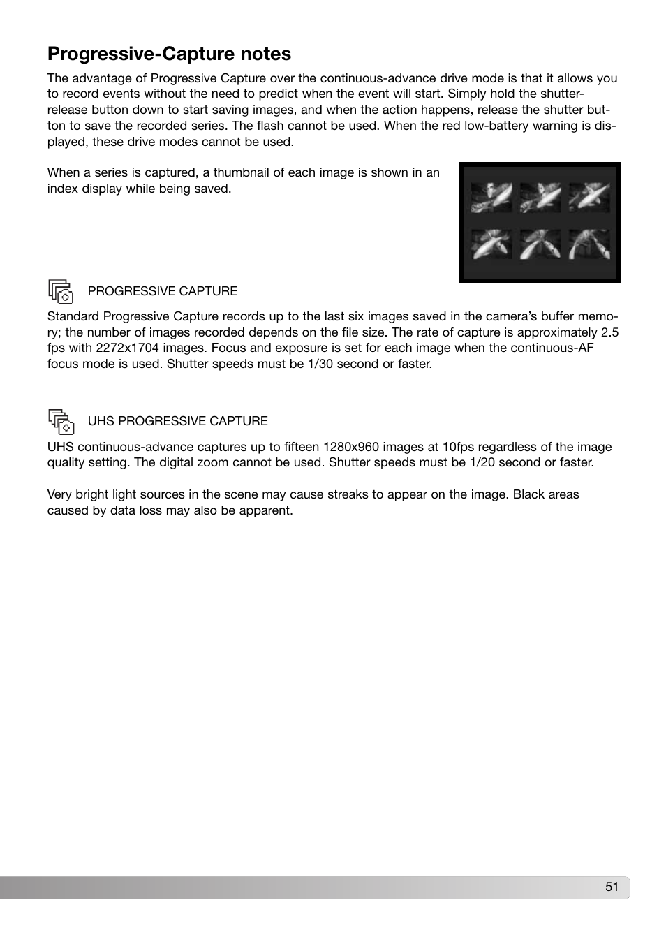 Progressive-capture notes | Konica Minolta DiMAGE Z3 User Manual | Page 51 / 124