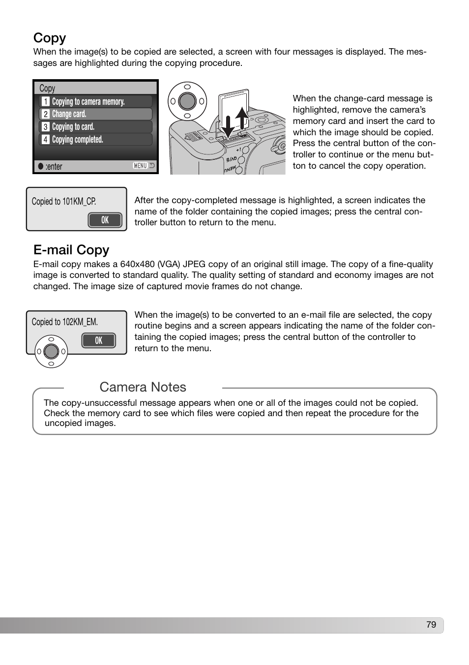 Copy e-mail copy, Copy, E-mail copy | Konica Minolta DiMAGE Z3 User Manual | Page 79 / 124