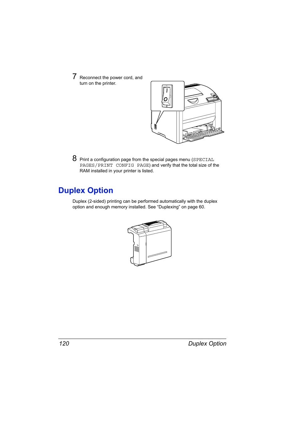 Duplex option, Duplex option 120 | Konica Minolta Magicolor 2430DL User Manual | Page 128 / 144