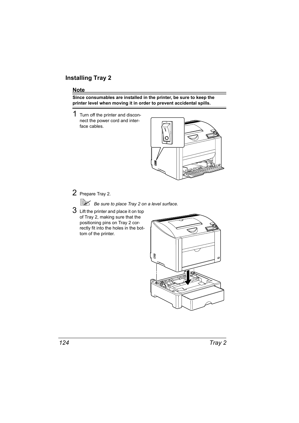 Installing tray 2, Installing tray 2 124 | Konica Minolta Magicolor 2430DL User Manual | Page 132 / 144