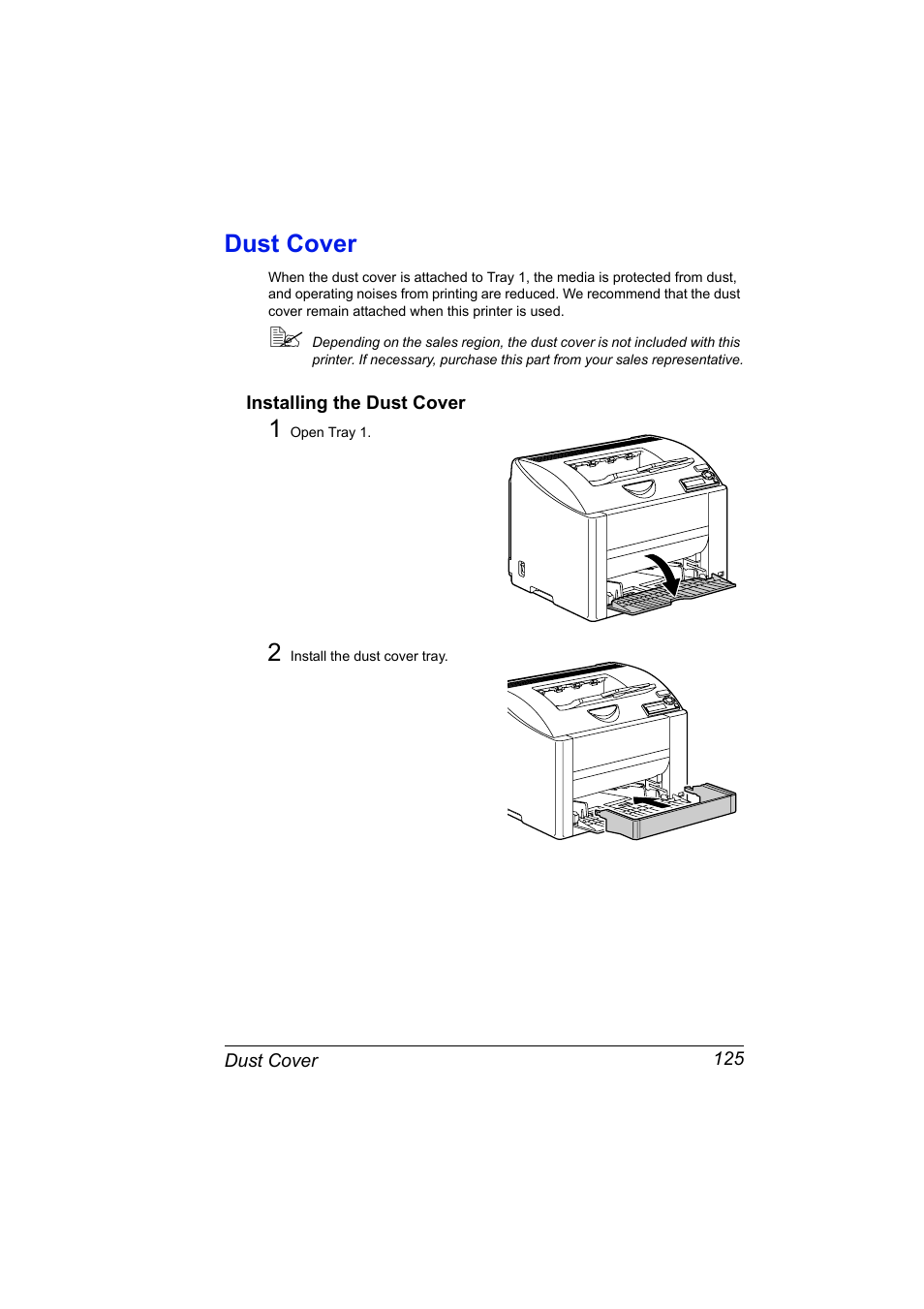Dust cover, Installing the dust cover, Dust cover 125 | Installing the dust cover 125 | Konica Minolta Magicolor 2430DL User Manual | Page 133 / 144