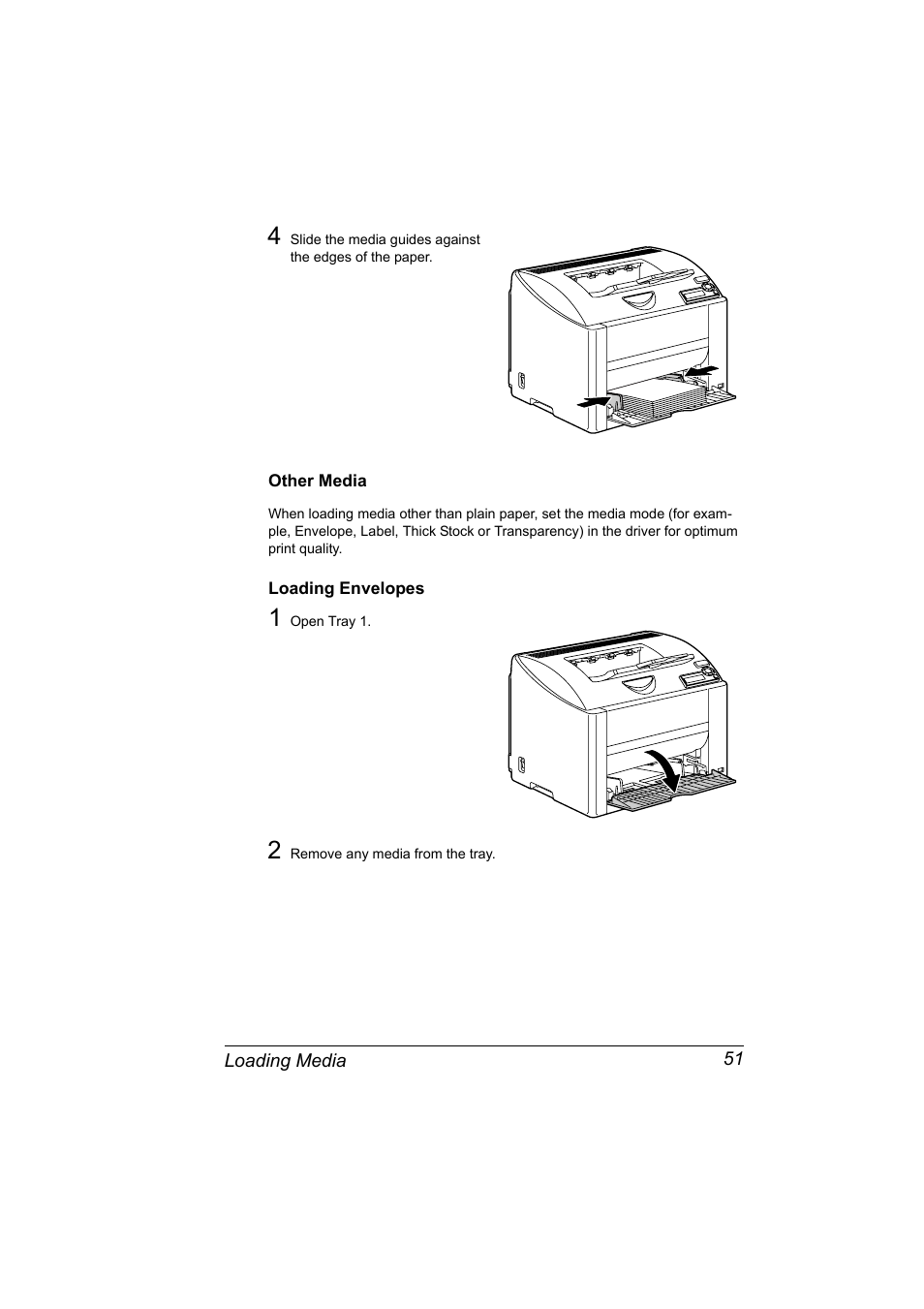 Other media, Loading envelopes, Other media 51 loading envelopes 51 | Konica Minolta Magicolor 2430DL User Manual | Page 59 / 144