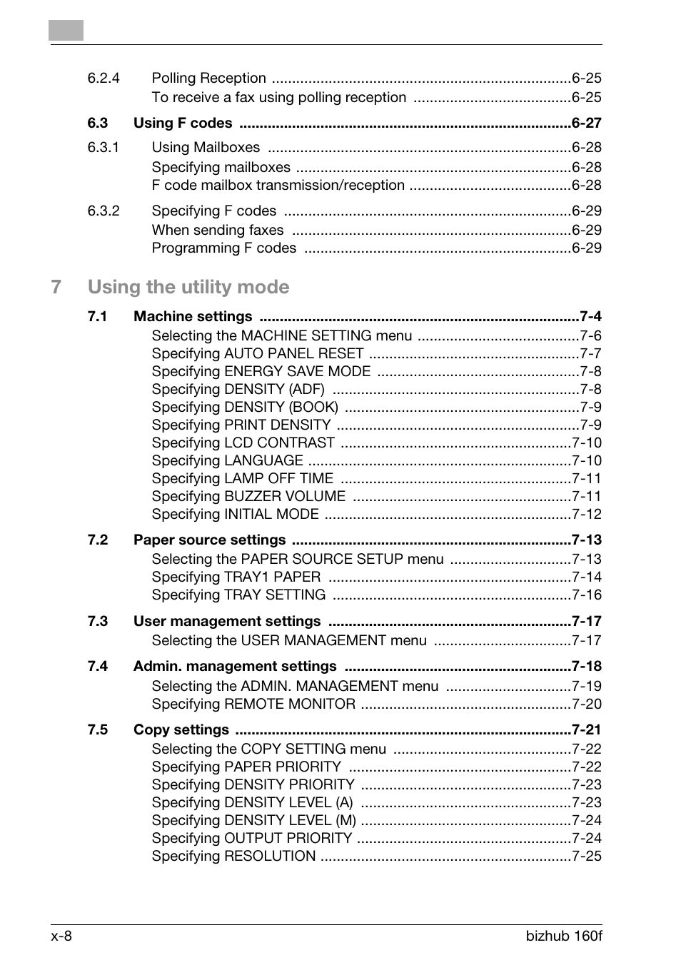 7using the utility mode | Konica Minolta bizhub 160f User Manual | Page 10 / 302