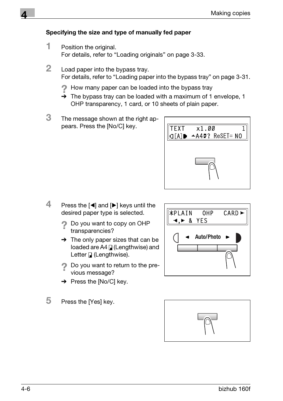 Specifying the size and type of manually fed paper | Konica Minolta bizhub 160f User Manual | Page 104 / 302