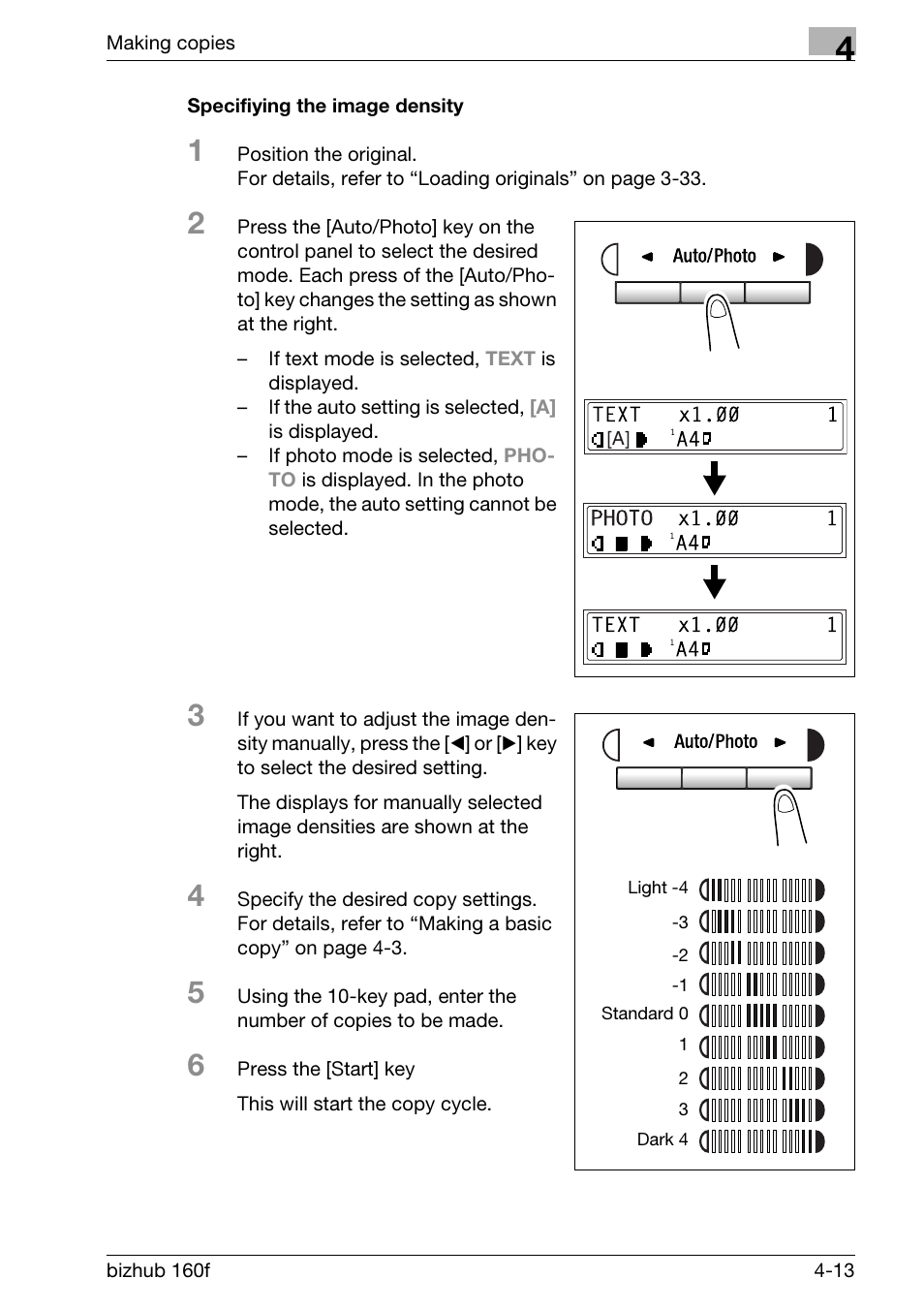 Specifiying the image density, Specifiying the image density -13 | Konica Minolta bizhub 160f User Manual | Page 111 / 302