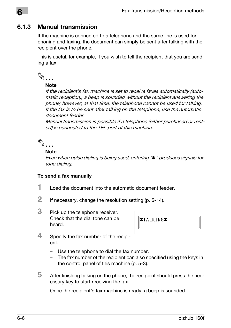 3 manual transmission, To send a fax manually, Manual transmission -6 to send a fax manually -6 | Konica Minolta bizhub 160f User Manual | Page 140 / 302