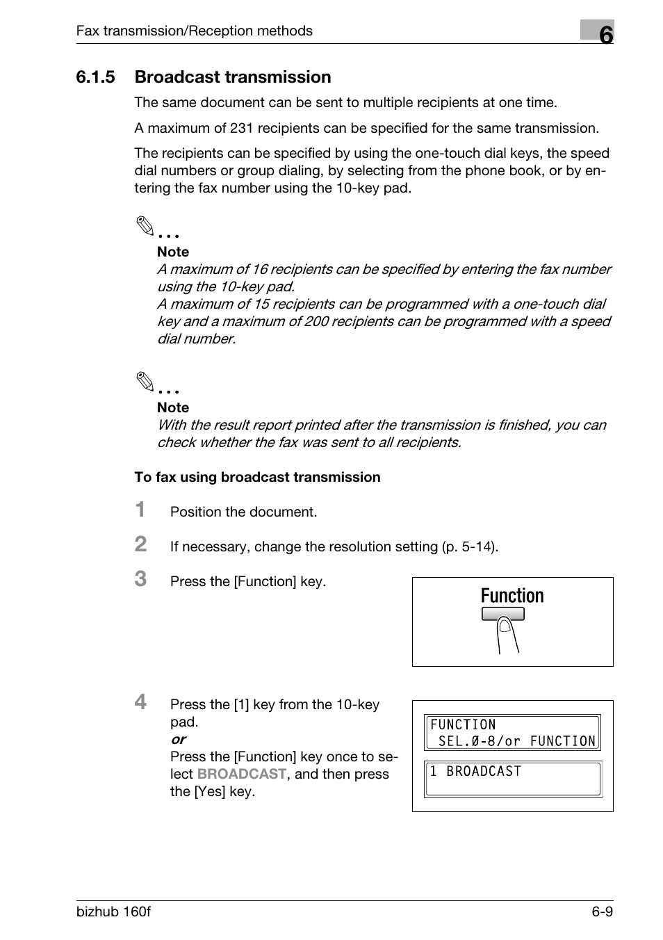 5 broadcast transmission, To fax using broadcast transmission | Konica Minolta bizhub 160f User Manual | Page 143 / 302
