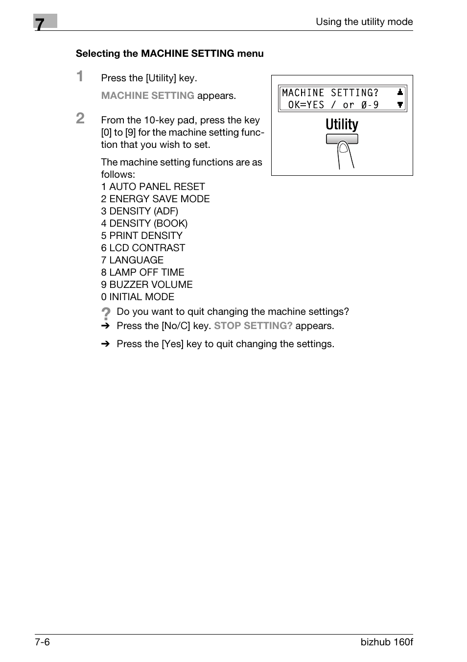 Selecting the machine setting menu, Selecting the machine setting menu -6 | Konica Minolta bizhub 160f User Manual | Page 170 / 302