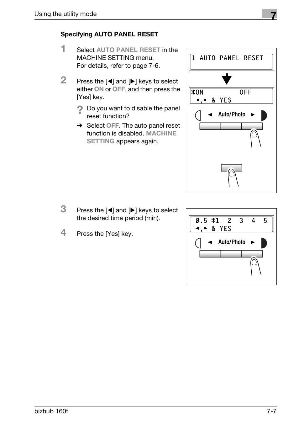 Specifying auto panel reset, Specifying auto panel reset -7 | Konica Minolta bizhub 160f User Manual | Page 171 / 302