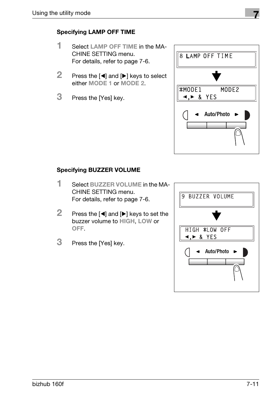 Specifying lamp off time, Specifying buzzer volume | Konica Minolta bizhub 160f User Manual | Page 175 / 302