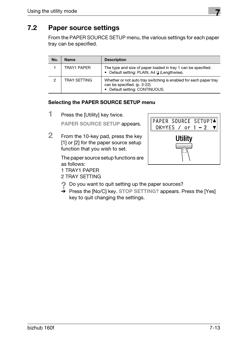 2 paper source settings, Selecting the paper source setup menu, Paper source settings -13 | Selecting the paper source setup menu -13 | Konica Minolta bizhub 160f User Manual | Page 177 / 302