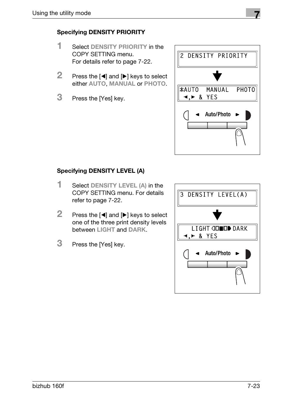 Specifying density priority, Specifying density level (a) | Konica Minolta bizhub 160f User Manual | Page 187 / 302