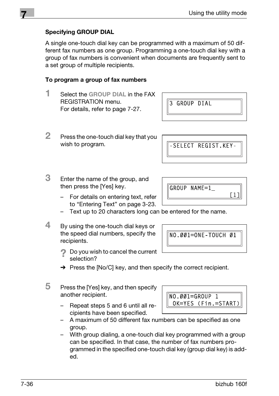Specifying group dial, To program a group of fax numbers | Konica Minolta bizhub 160f User Manual | Page 200 / 302
