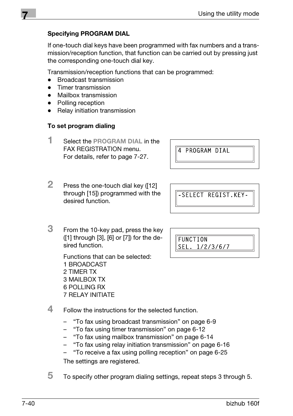 Specifying program dial, To set program dialing | Konica Minolta bizhub 160f User Manual | Page 204 / 302