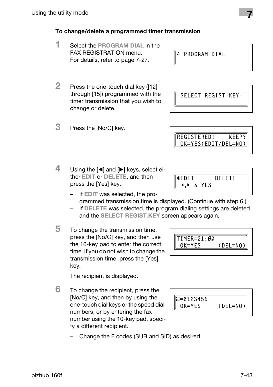 To change/delete a programmed timer transmission | Konica Minolta bizhub 160f User Manual | Page 207 / 302