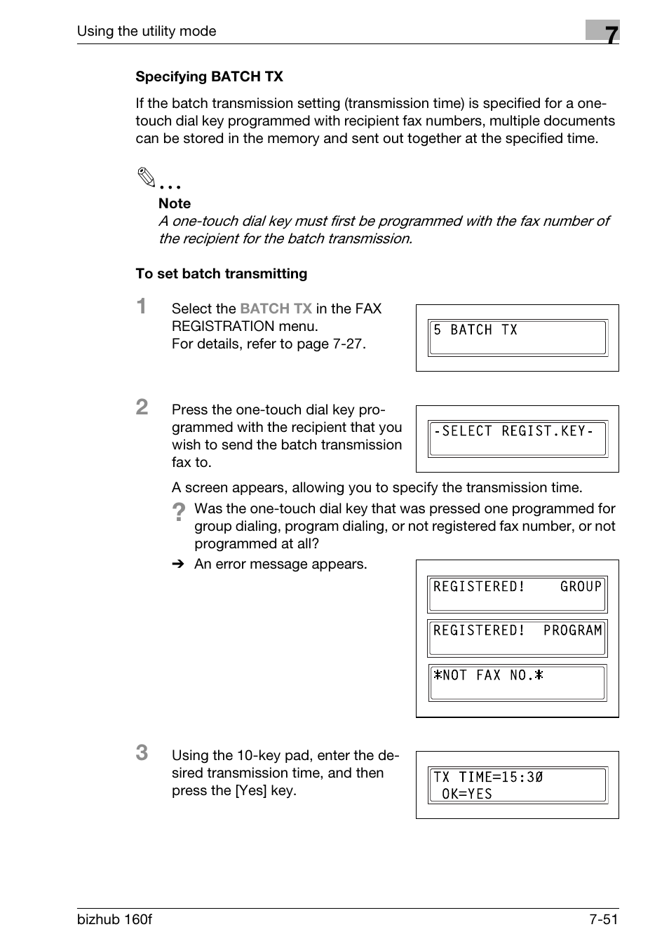 Specifying batch tx, To set batch transmitting | Konica Minolta bizhub 160f User Manual | Page 215 / 302