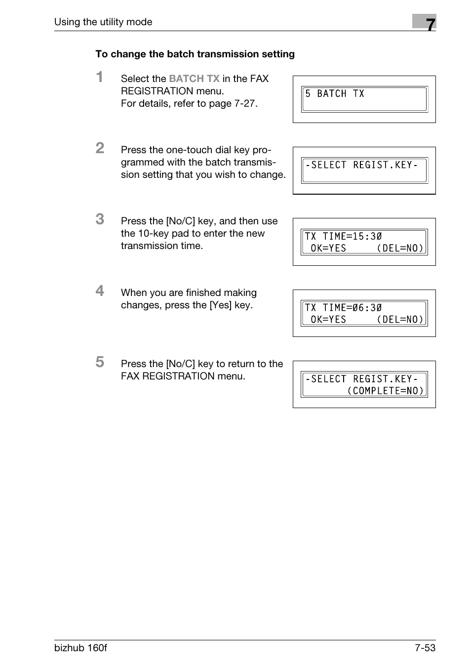 To change the batch transmission setting, To change the batch transmission setting -53 | Konica Minolta bizhub 160f User Manual | Page 217 / 302