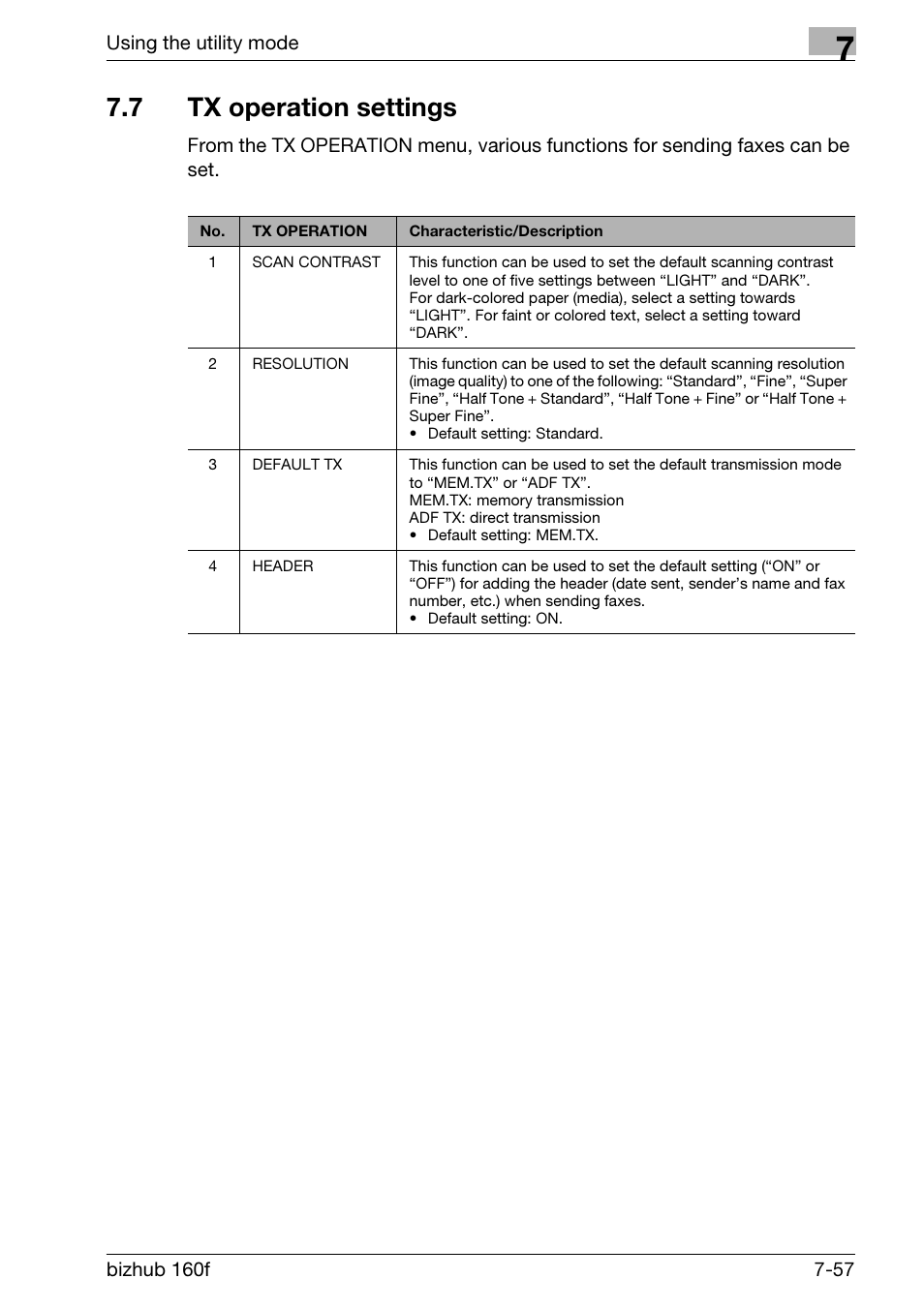 7 tx operation settings, Tx operation settings -57 | Konica Minolta bizhub 160f User Manual | Page 221 / 302