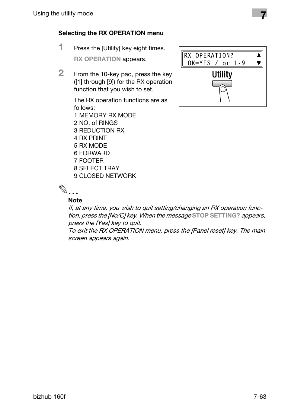 Selecting the rx operation menu, Selecting the rx operation menu -63 | Konica Minolta bizhub 160f User Manual | Page 227 / 302