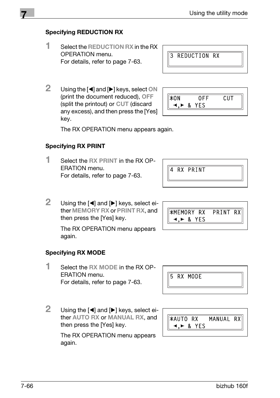 Specifying reduction rx, Specifying rx print, Specifying rx mode | Konica Minolta bizhub 160f User Manual | Page 230 / 302