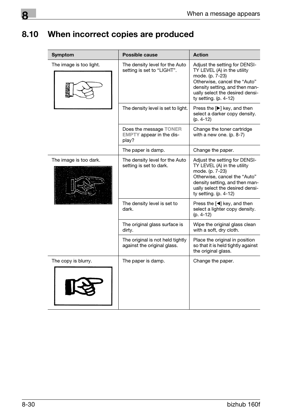 10 when incorrect copies are produced, When incorrect copies are produced -30 | Konica Minolta bizhub 160f User Manual | Page 274 / 302