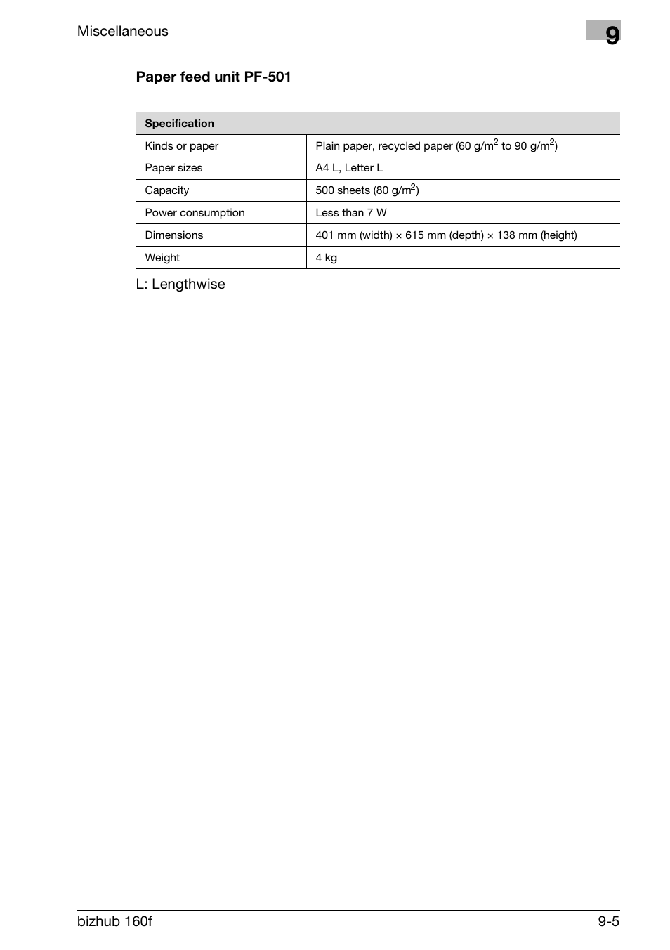 Paper feed unit pf-501, Paper feed unit pf-501 -5, Miscellaneous | Konica Minolta bizhub 160f User Manual | Page 285 / 302