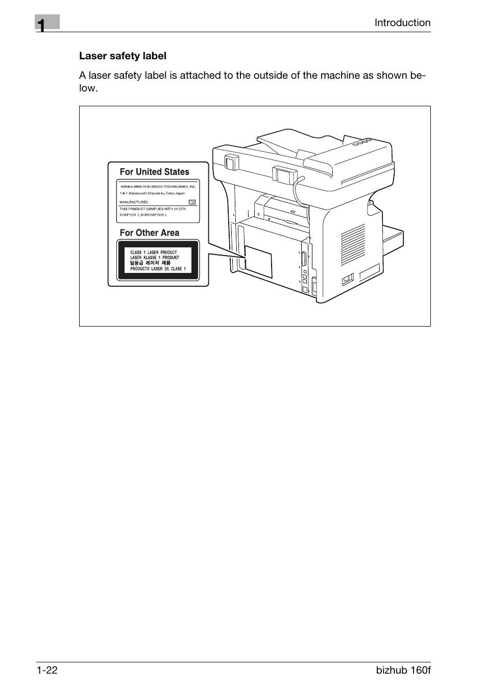 Laser safety label, Laser safety label -22 | Konica Minolta bizhub 160f User Manual | Page 36 / 302