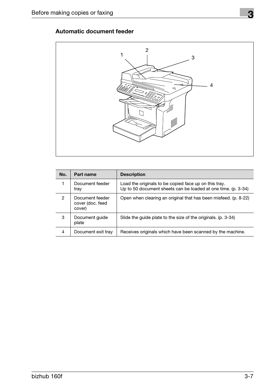 Automatic document feeder, Automatic document feeder -7 | Konica Minolta bizhub 160f User Manual | Page 57 / 302