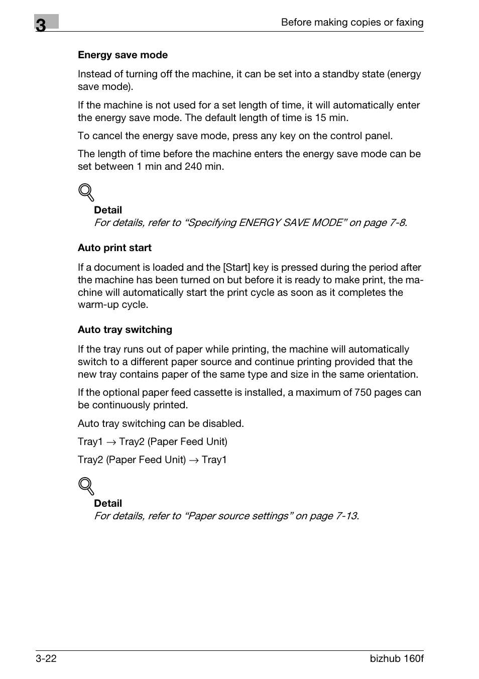 Energy save mode, Auto print start, Auto tray switching | Konica Minolta bizhub 160f User Manual | Page 72 / 302