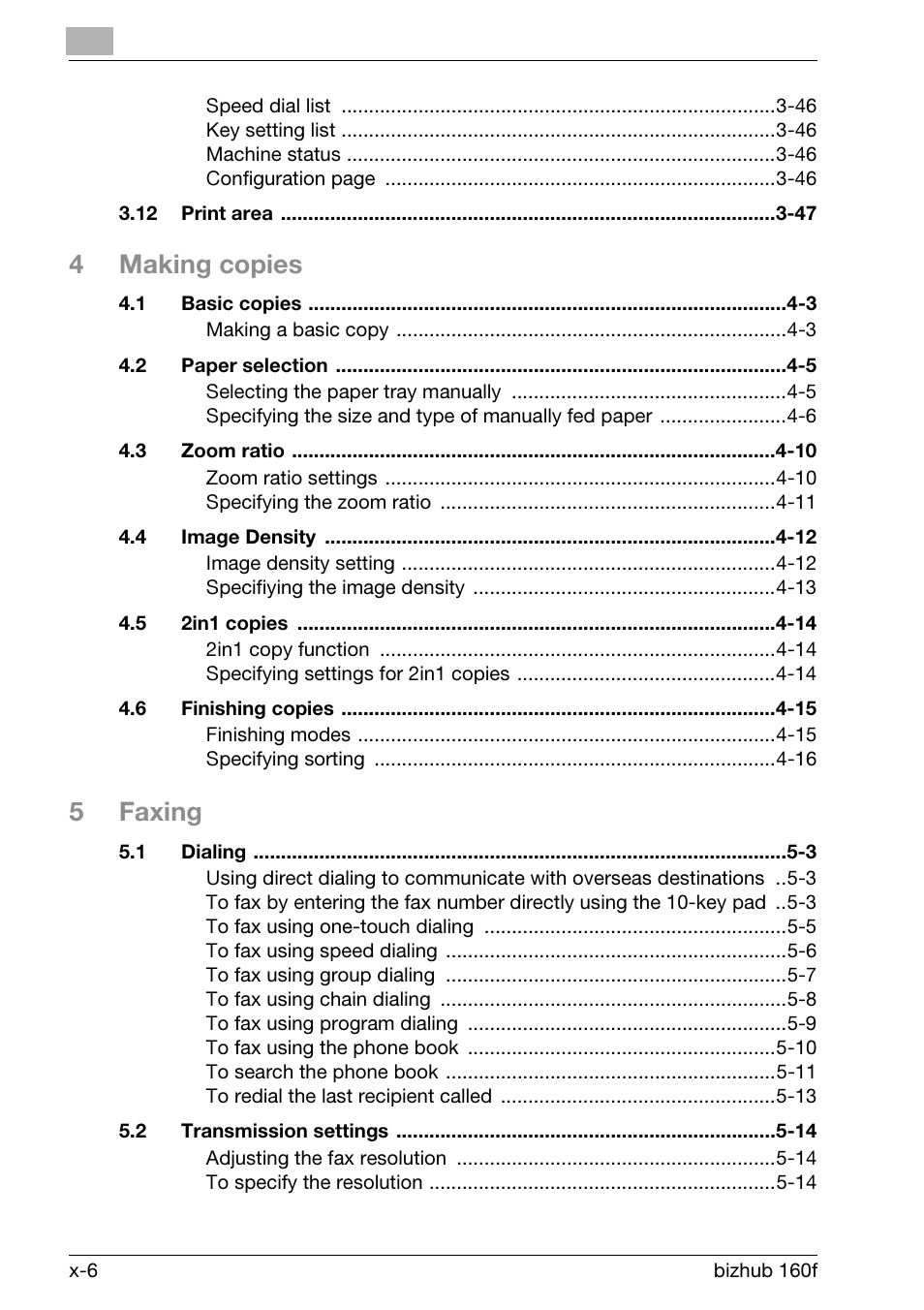 4making copies, 5faxing | Konica Minolta bizhub 160f User Manual | Page 8 / 302