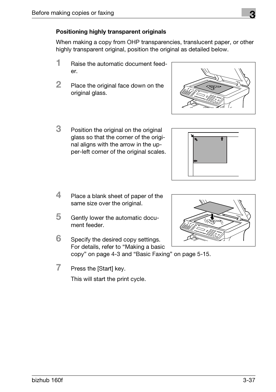 Positioning highly transparent originals, Positioning highly transparent originals -37 | Konica Minolta bizhub 160f User Manual | Page 87 / 302