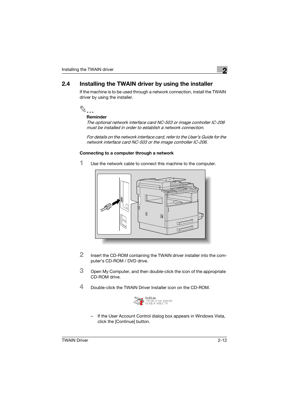 Connecting to a computer through a network, Connecting to a computer through a network -12 | Konica Minolta TWIN Driver User Manual | Page 23 / 50