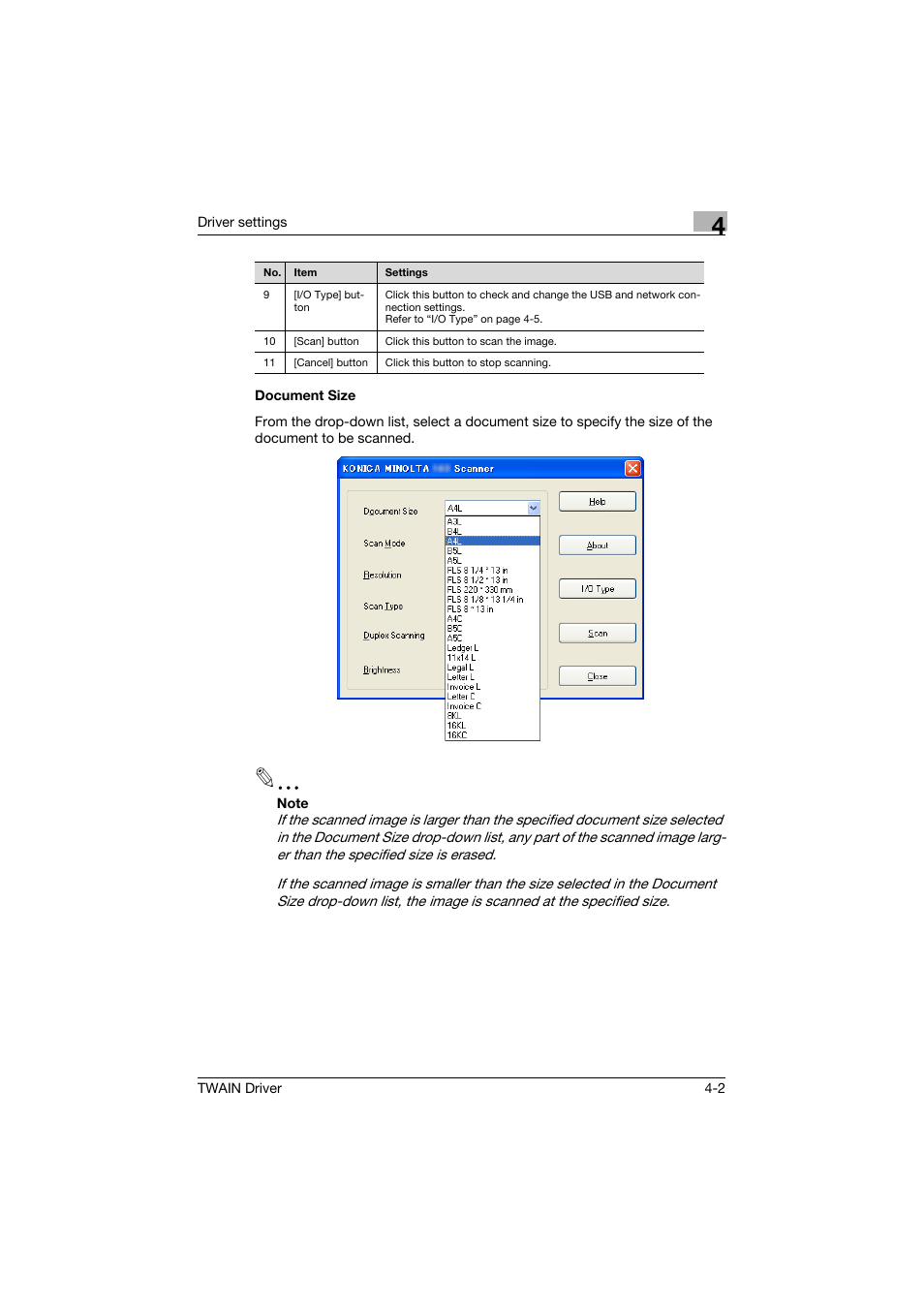 Document size, Document size -2 | Konica Minolta TWIN Driver User Manual | Page 37 / 50