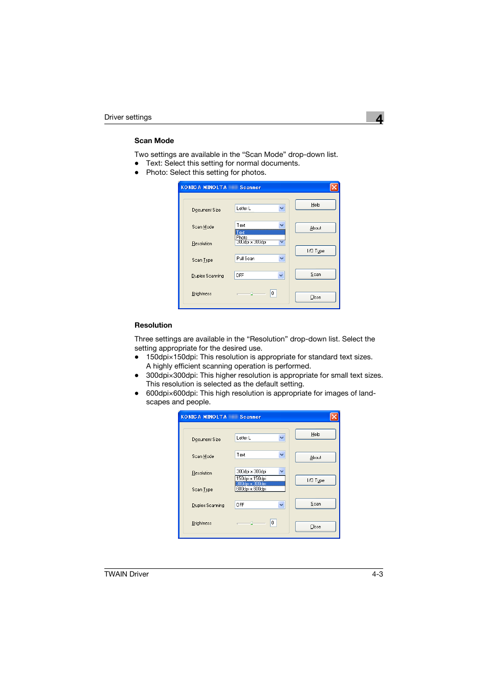 Scan mode, Resolution, Scan mode -3 resolution -3 | Konica Minolta TWIN Driver User Manual | Page 38 / 50