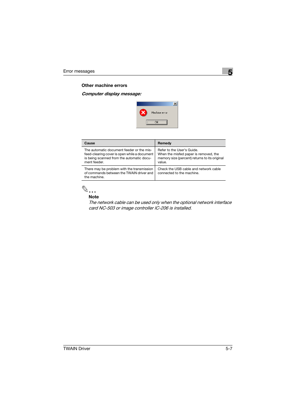 Other machine errors, Other machine errors -7 | Konica Minolta TWIN Driver User Manual | Page 48 / 50