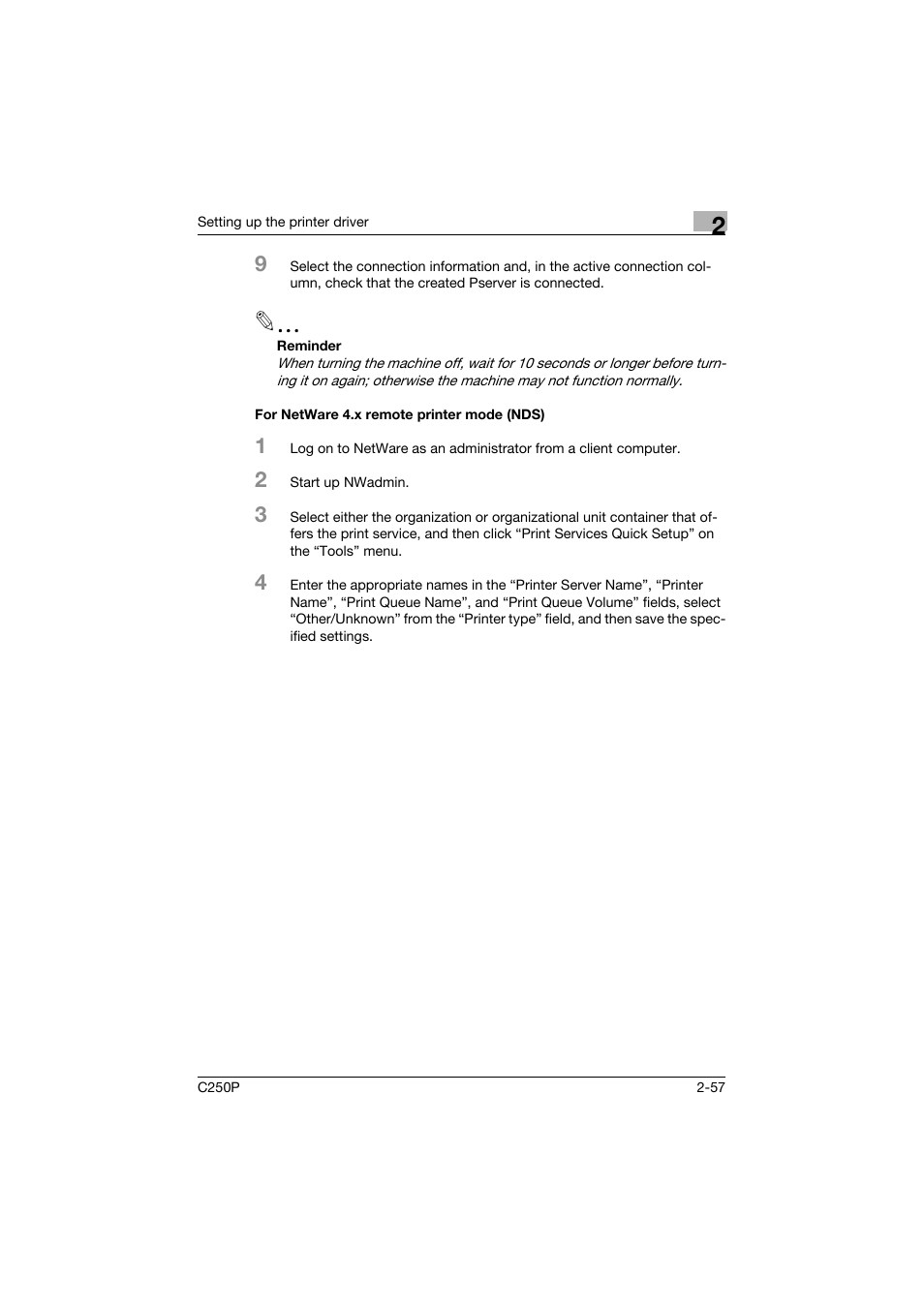 For netware 4.x remote printer mode (nds), For netware 4.x remote printer mode (nds) -57 | Konica Minolta C250P User Manual | Page 120 / 498