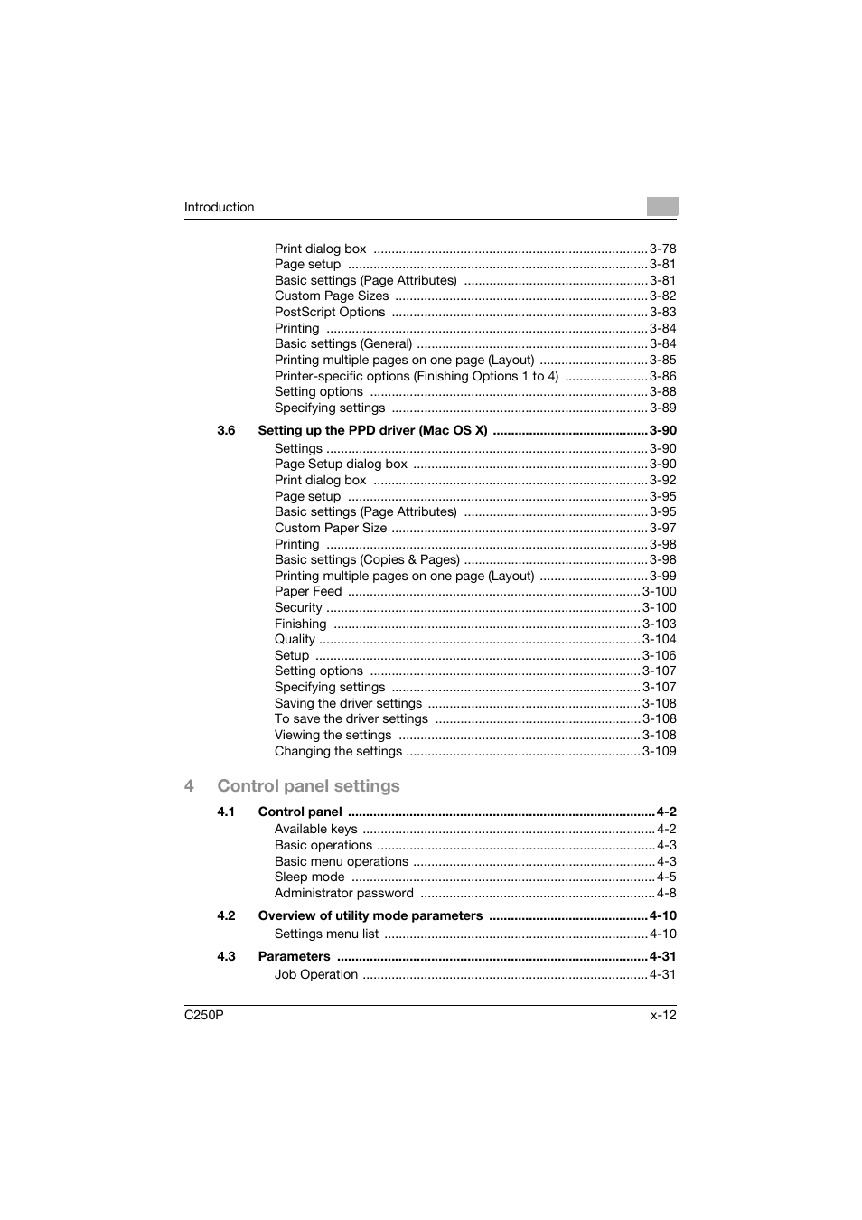 4control panel settings | Konica Minolta C250P User Manual | Page 13 / 498