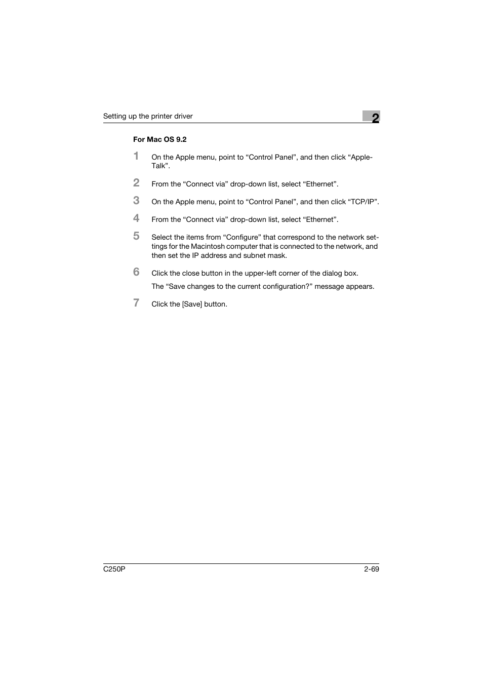 For mac os 9.2, For mac os 9.2 -69 | Konica Minolta C250P User Manual | Page 132 / 498