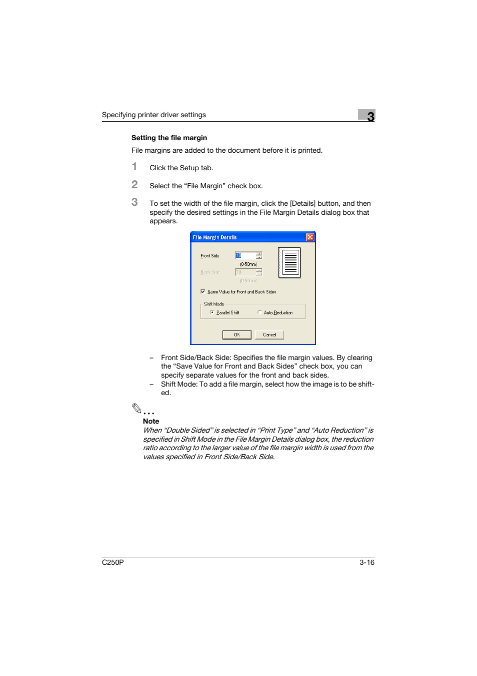 Setting the file margin, Setting the file margin -16 | Konica Minolta C250P User Manual | Page 149 / 498